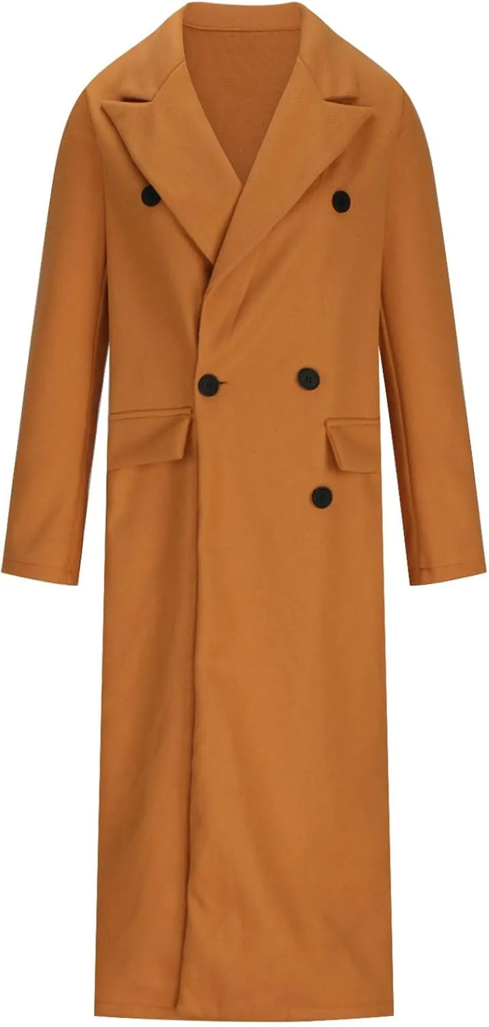 Womens Trench Coat Mid Length Notched Lapel Collar Double Breasted Pea Coat Wool Blend Winter Over Coats Jackets