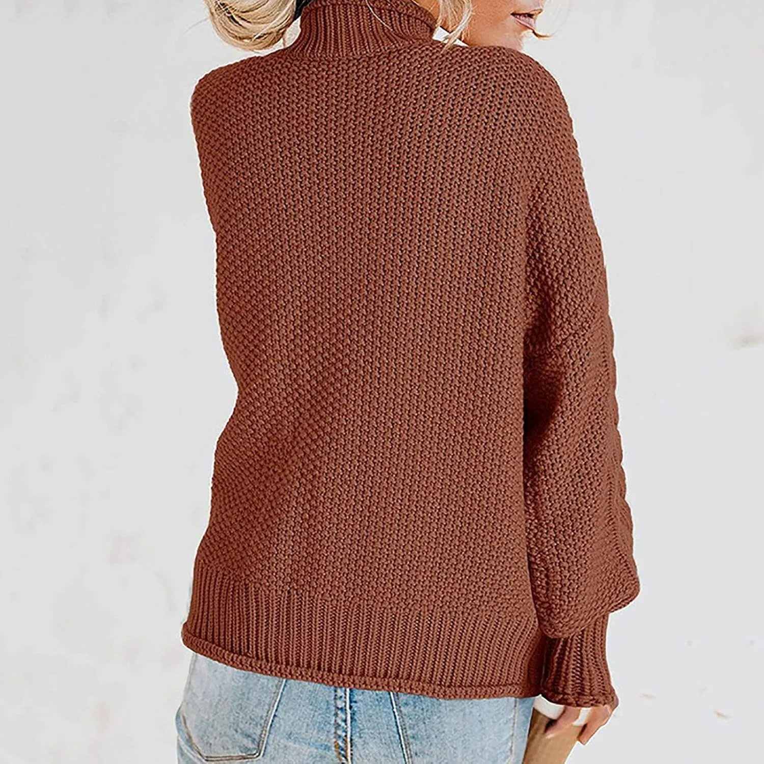 Women's Turtleneck Long Sleeve Loose Oversized Chunky Knitted Pullover Sweater Jumper Tops Fall Casual Solid Sweaters