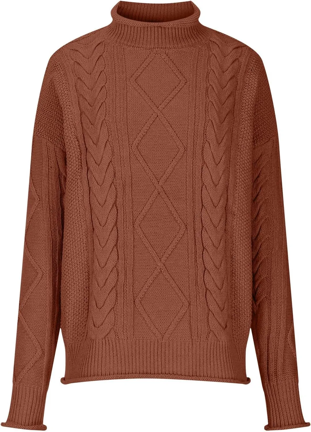 Women's Turtleneck Long Sleeve Loose Oversized Chunky Knitted Pullover Sweater Jumper Tops Fall Casual Solid Sweaters