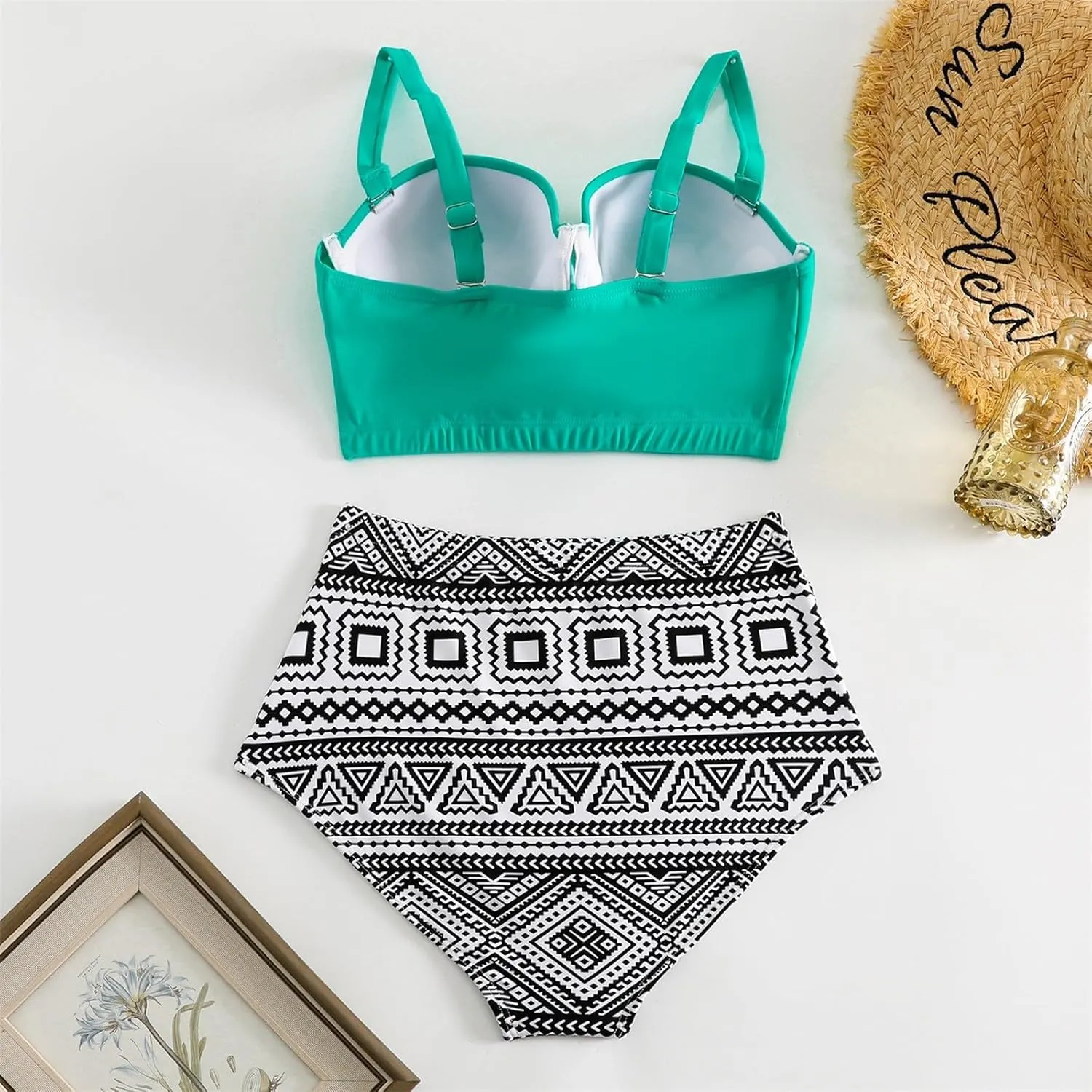 Womens Vintage Polka Underwire High Waisted Swimsuit Flattering Two Piece Swimsuits Floral Bikini Sets Retro Bathing Suits