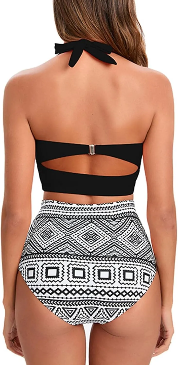 Womens Vintage Polka Underwire High Waisted Swimsuit Flattering Two Piece Swimsuits Floral Bikini Sets Retro Bathing Suits