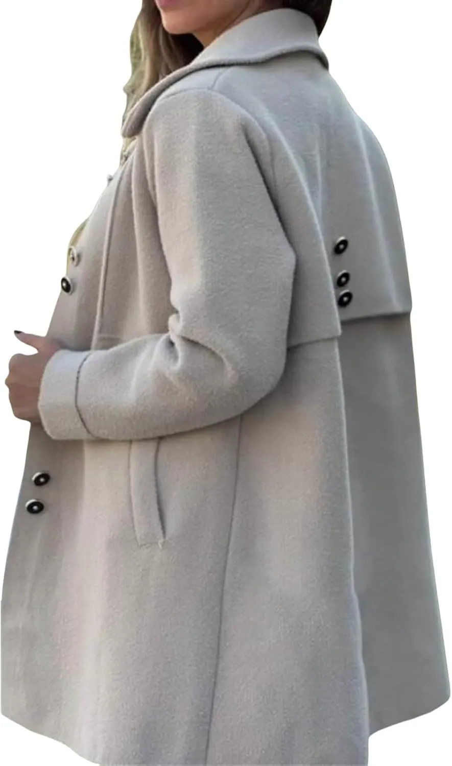 Women's Winter Casual Lapel Collared Pea Coat Single Breasted Wool Elegant Wool Blend Overcoat