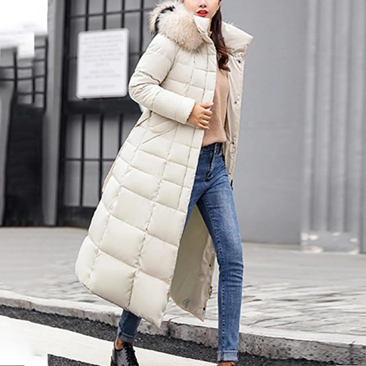 Womens Winter Coats Long Puffer Jackets Warm Maxi Down Coats Hooded Quilted Jackets Thicken Parka Windproof Outerwear