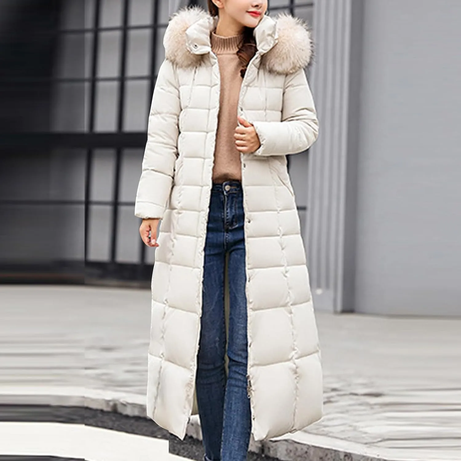 Womens Winter Coats Long Puffer Jackets Warm Maxi Down Coats Hooded Quilted Jackets Thicken Parka Windproof Outerwear