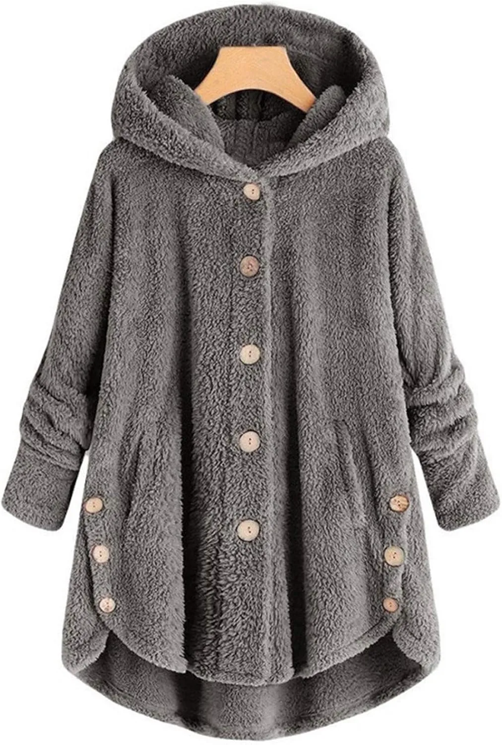 Womens Winter Coats Oversized Fleece Hooded Coat Casual Loose Button Cardigan Jackets Warm Pajama Outdoor