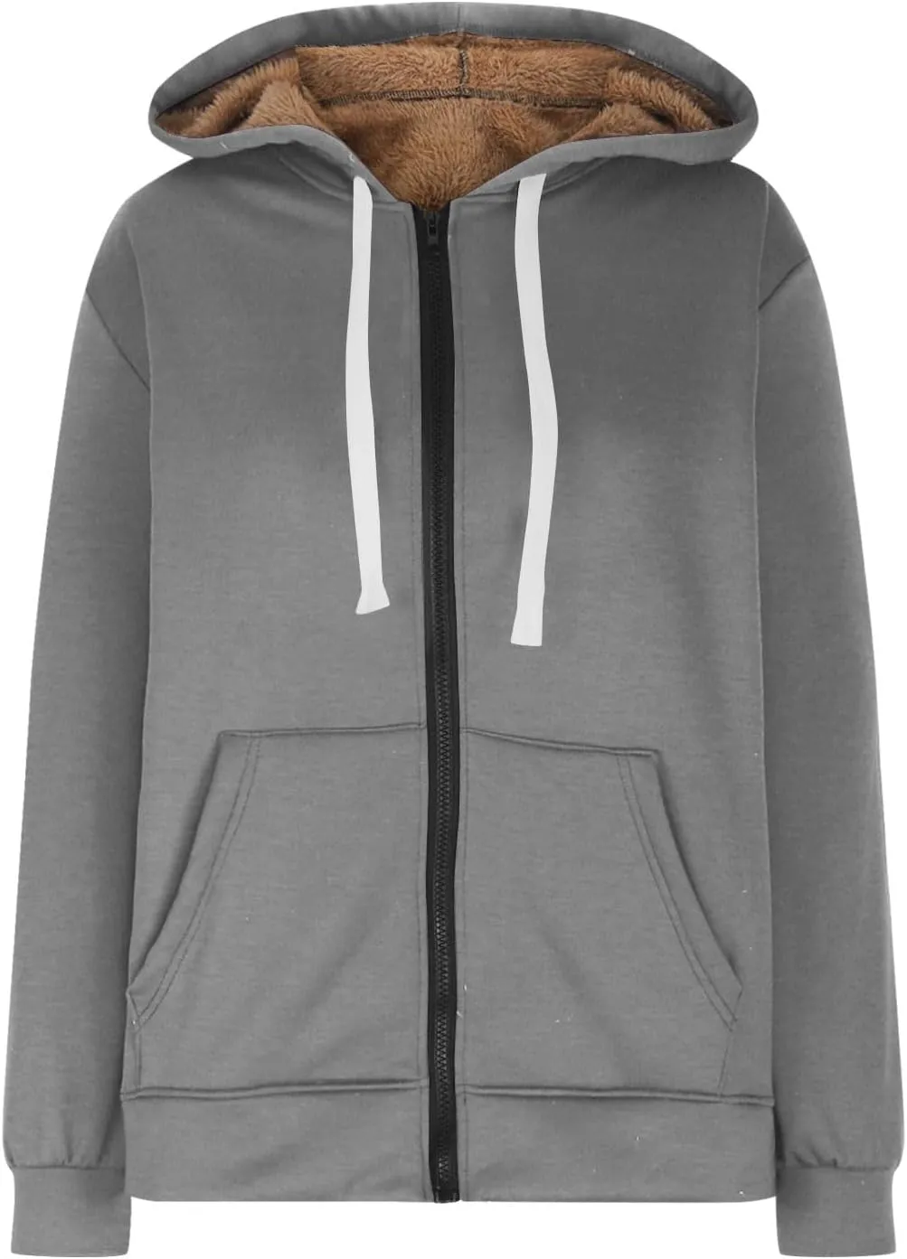 Womens Winter Coats Sherpa Lined Black Hoodie Cozy Fleece Jacket Zip Up Sweatshirts Winter Warm Fluffy Hooded Outerwear