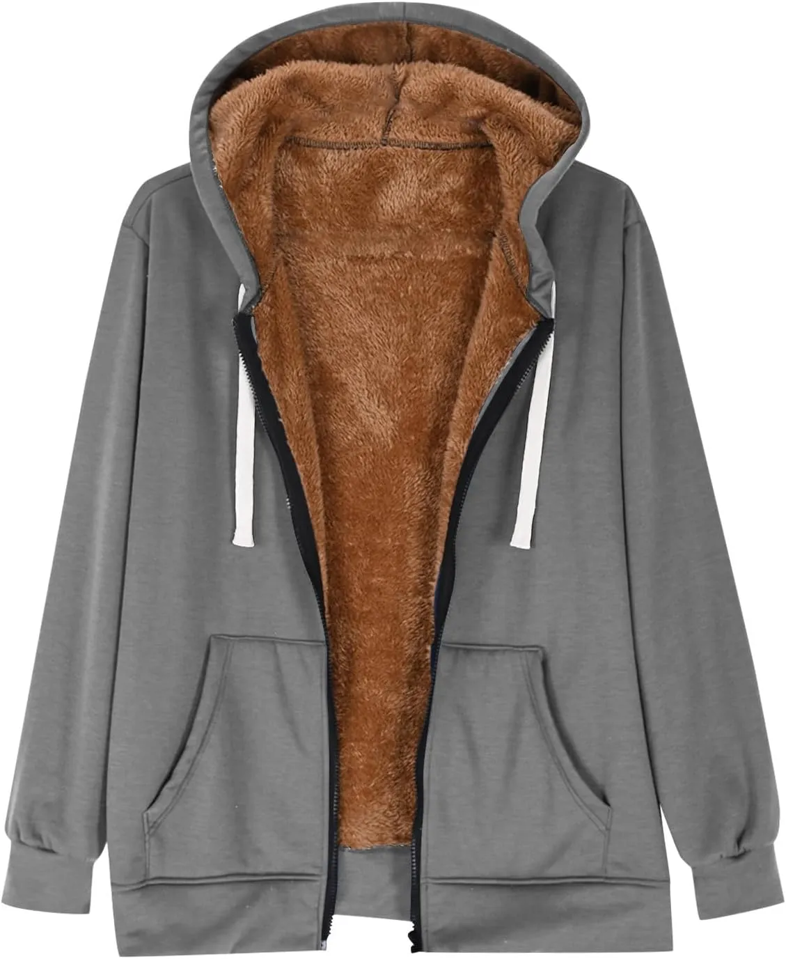 Womens Winter Coats Sherpa Lined Black Hoodie Cozy Fleece Jacket Zip Up Sweatshirts Winter Warm Fluffy Hooded Outerwear