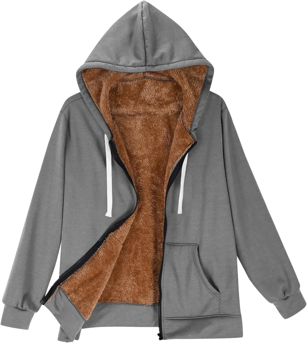 Womens Winter Coats Sherpa Lined Black Hoodie Cozy Fleece Jacket Zip Up Sweatshirts Winter Warm Fluffy Hooded Outerwear