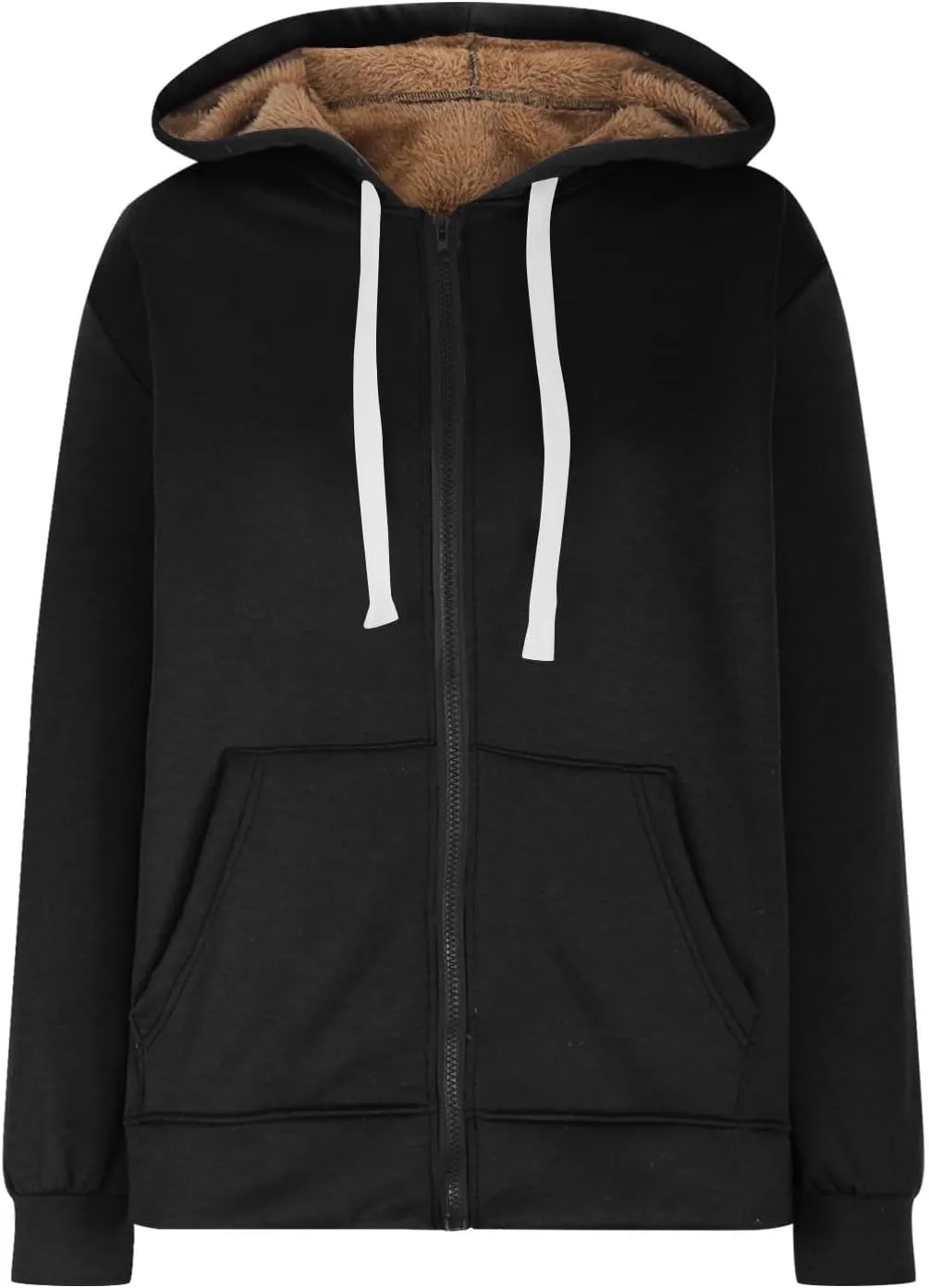 Womens Winter Coats Sherpa Lined Black Hoodie Cozy Fleece Jacket Zip Up Sweatshirts Winter Warm Fluffy Hooded Outerwear