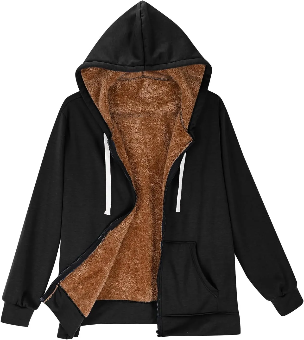 Womens Winter Coats Sherpa Lined Black Hoodie Cozy Fleece Jacket Zip Up Sweatshirts Winter Warm Fluffy Hooded Outerwear