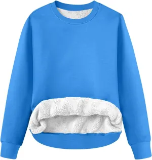 Women's Winter Fleece Sherpa Lined Sweatshirt Crewneck Long Sleeve Thermal Shirts Cute Pullover Outfits Clothes 2024
