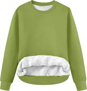 Women's Winter Fleece Sherpa Lined Sweatshirt Crewneck Long Sleeve Thermal Shirts Cute Pullover Outfits Clothes 2024
