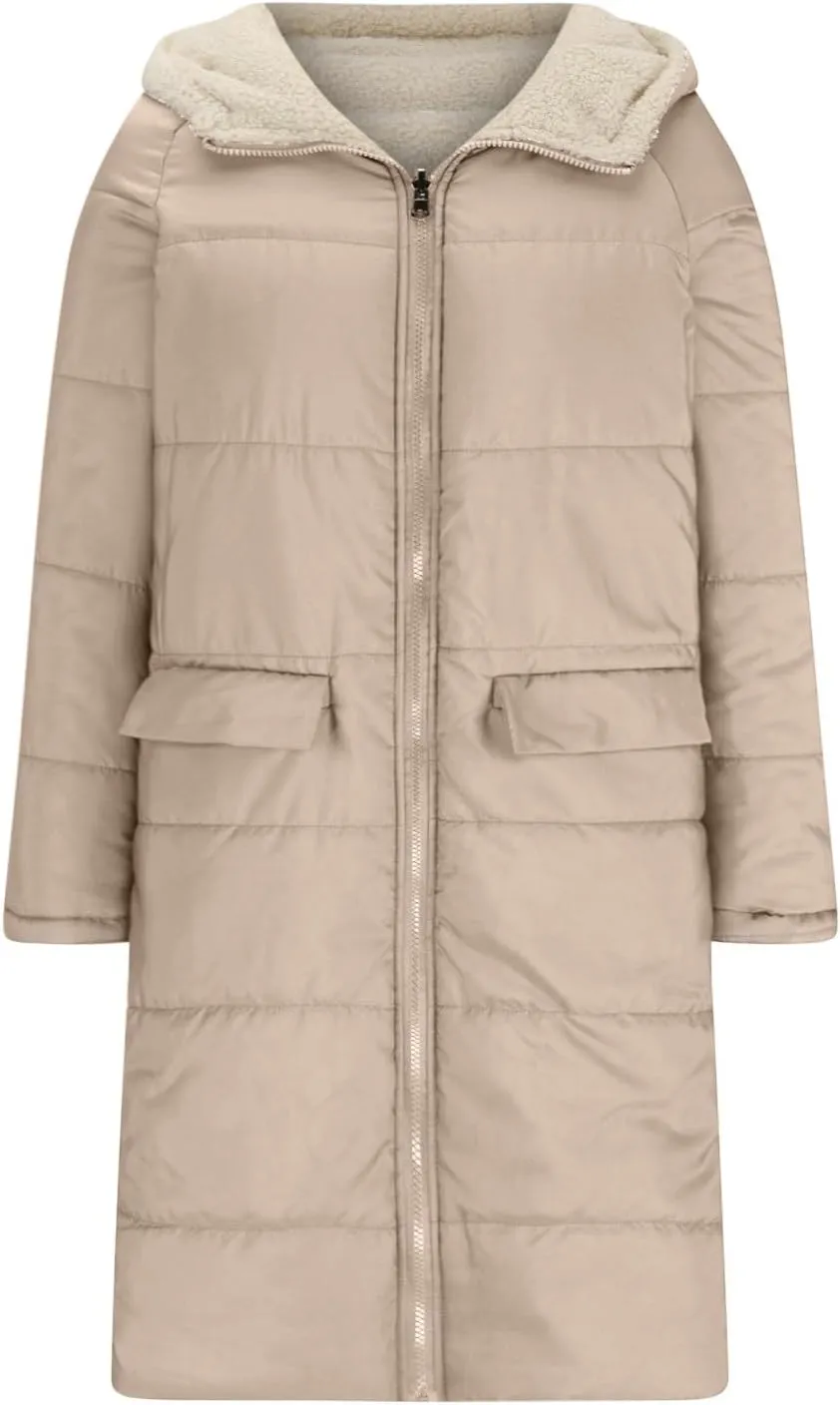 Womens Winter Maxi Long Parka Coats Puffer Down Quilted Jacket Shearling Fleece Warm Thickened Outerwear