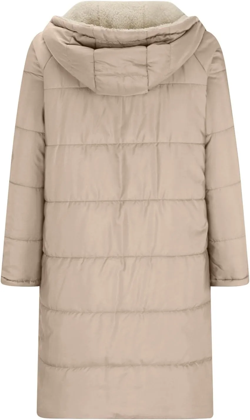 Womens Winter Maxi Long Parka Coats Puffer Down Quilted Jacket Shearling Fleece Warm Thickened Outerwear