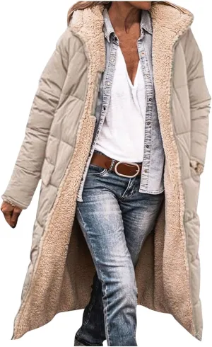Womens Winter Maxi Long Parka Coats Puffer Down Quilted Jacket Shearling Fleece Warm Thickened Outerwear