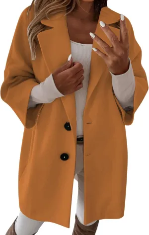 Women's Winter Wool Blend Coat Notch Lapel Double Breasted Jackets Oversized Loose Fit Warm Coats Mid-Long Outerwear