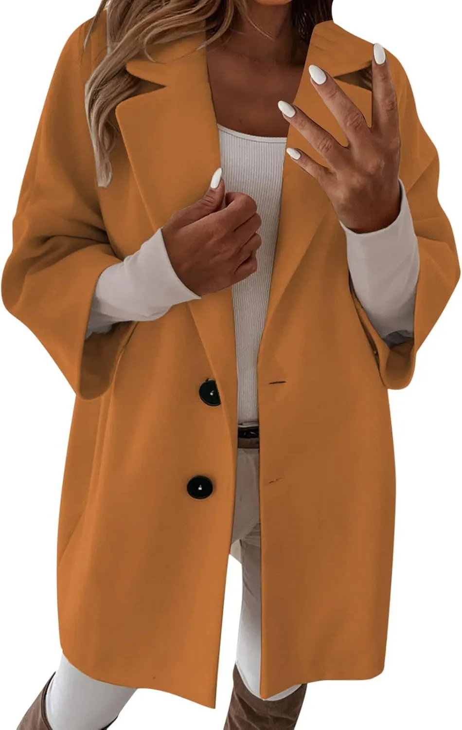 Women's Winter Wool Blend Coat Notch Lapel Double Breasted Jackets Oversized Loose Fit Warm Coats Mid-Long Outerwear