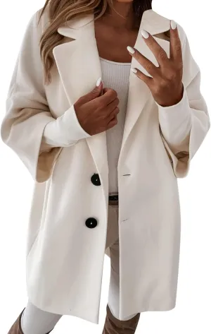 Women's Winter Wool Blend Coat Notch Lapel Double Breasted Jackets Oversized Loose Fit Warm Coats Mid-Long Outerwear