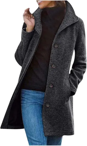 Women's Wool Blend Coat 2024 Winter Jackets Mid Long Warm Pea Coats Dressy Slim fit Trench Overcoat with Pockets