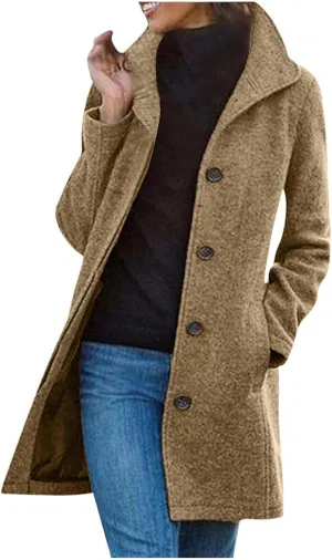 Women's Wool Blend Coat 2024 Winter Jackets Mid Long Warm Pea Coats Dressy Slim fit Trench Overcoat with Pockets
