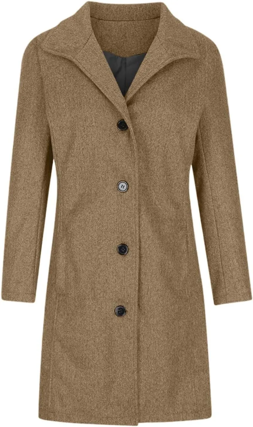 Women's Wool Blend Coat 2024 Winter Jackets Mid Long Warm Pea Coats Dressy Slim fit Trench Overcoat with Pockets