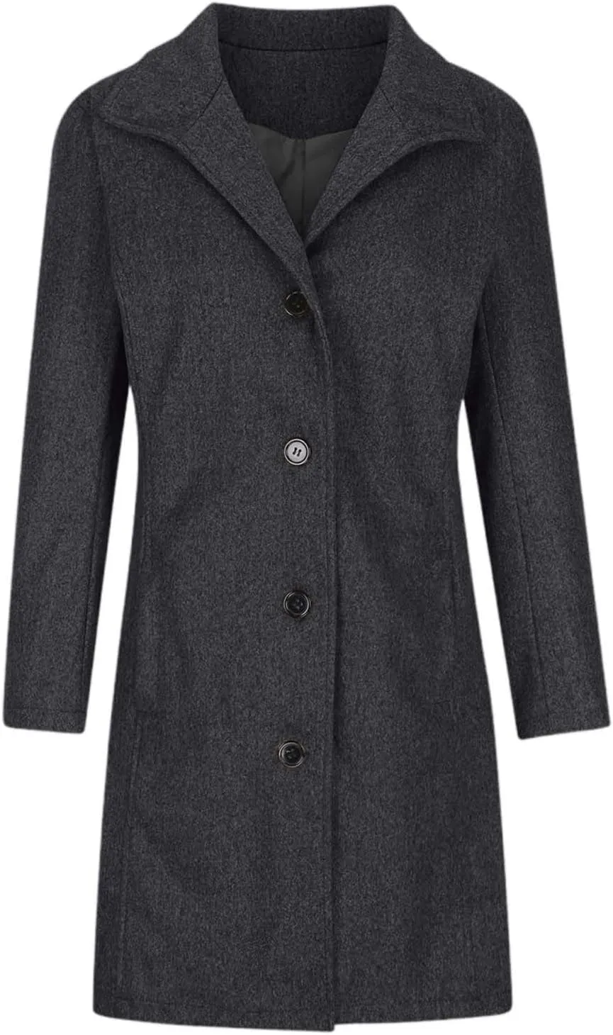 Women's Wool Blend Coat 2024 Winter Jackets Mid Long Warm Pea Coats Dressy Slim fit Trench Overcoat with Pockets