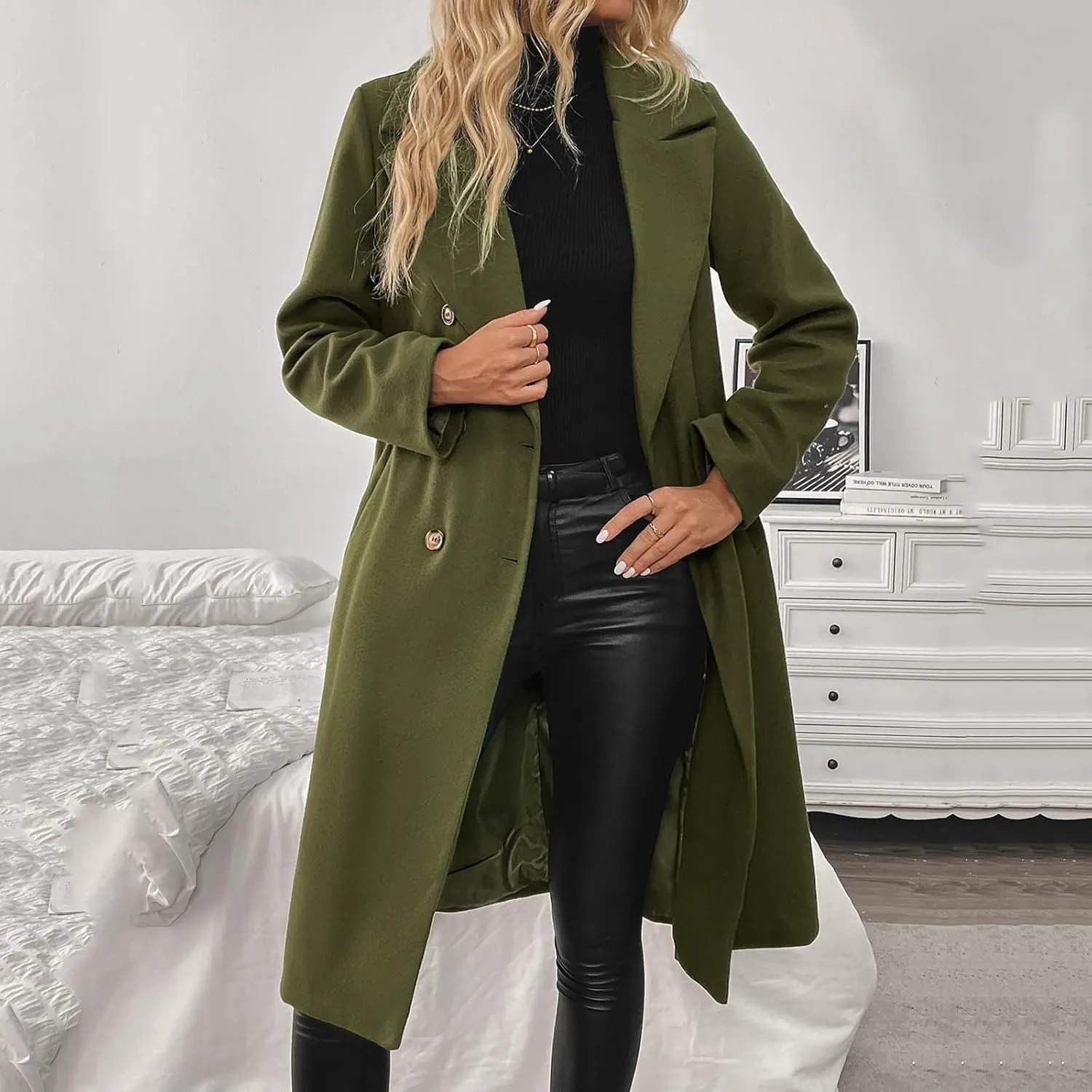 Women's Wool Blend Coat Fall Winter Trendy Lapel Button Up Long Jacket Elegant Wool Blend Over Coats Jackets