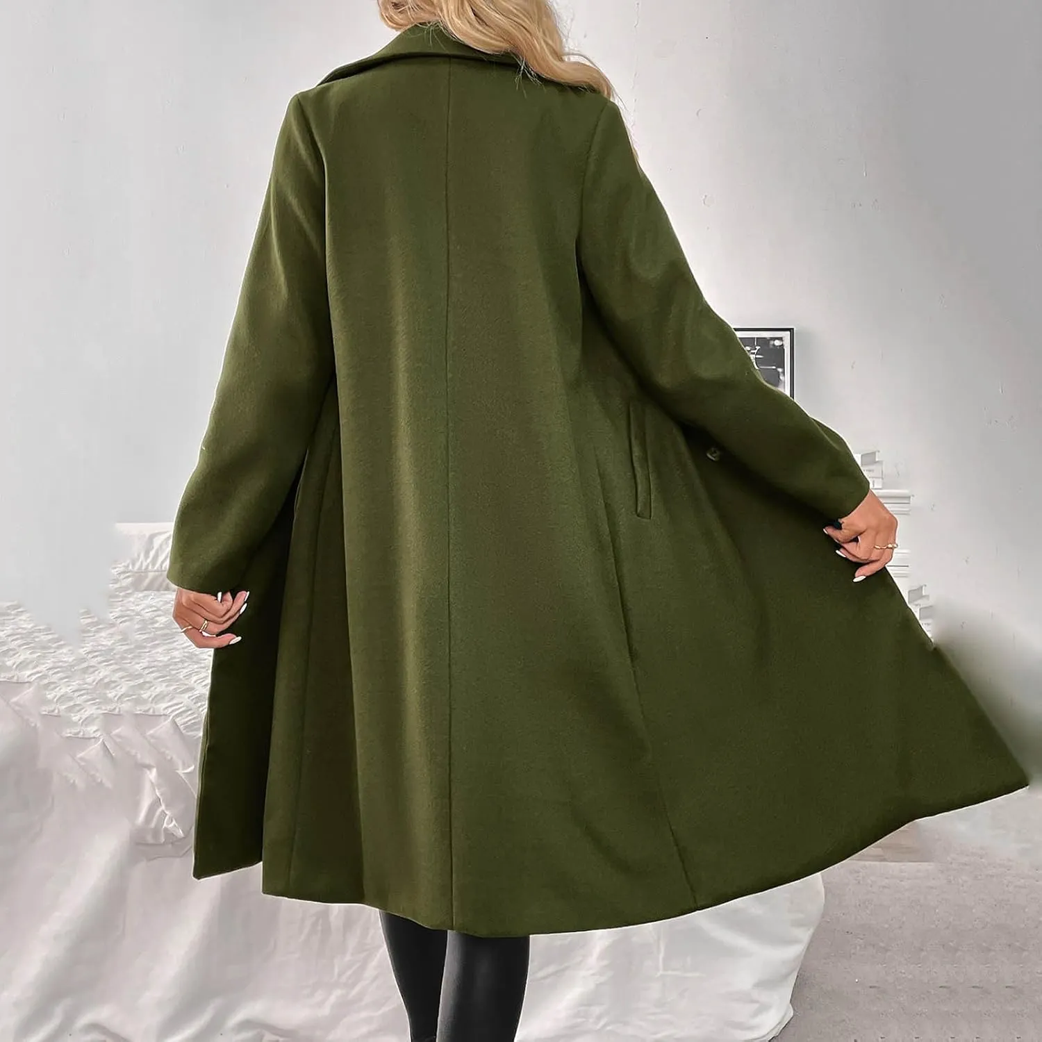 Women's Wool Blend Coat Fall Winter Trendy Lapel Button Up Long Jacket Elegant Wool Blend Over Coats Jackets