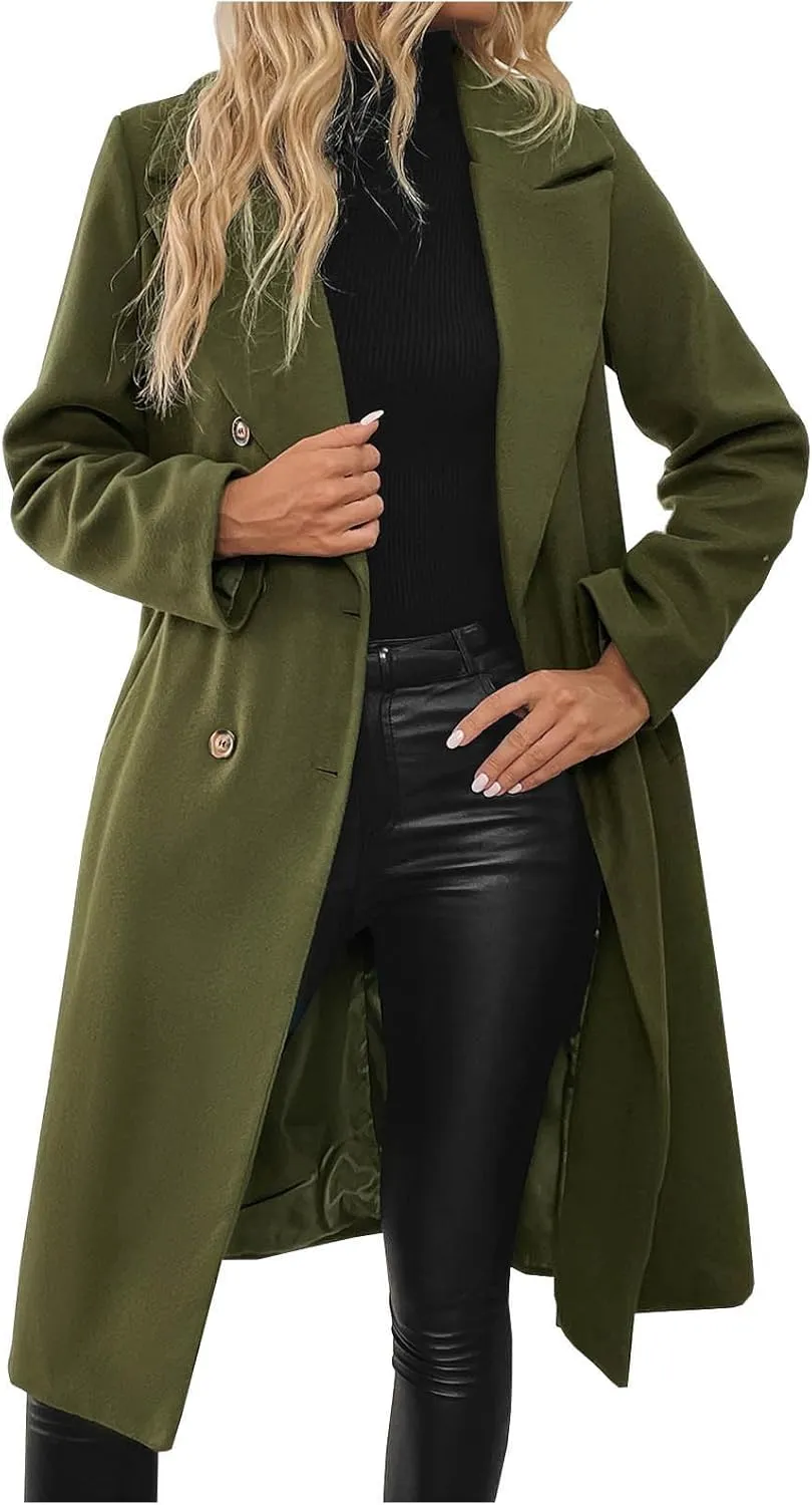 Women's Wool Blend Coat Fall Winter Trendy Lapel Button Up Long Jacket Elegant Wool Blend Over Coats Jackets