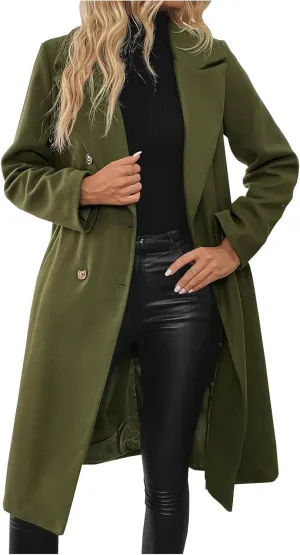 Women's Wool Blend Coat Fall Winter Trendy Lapel Button Up Long Jacket Elegant Wool Blend Over Coats Jackets