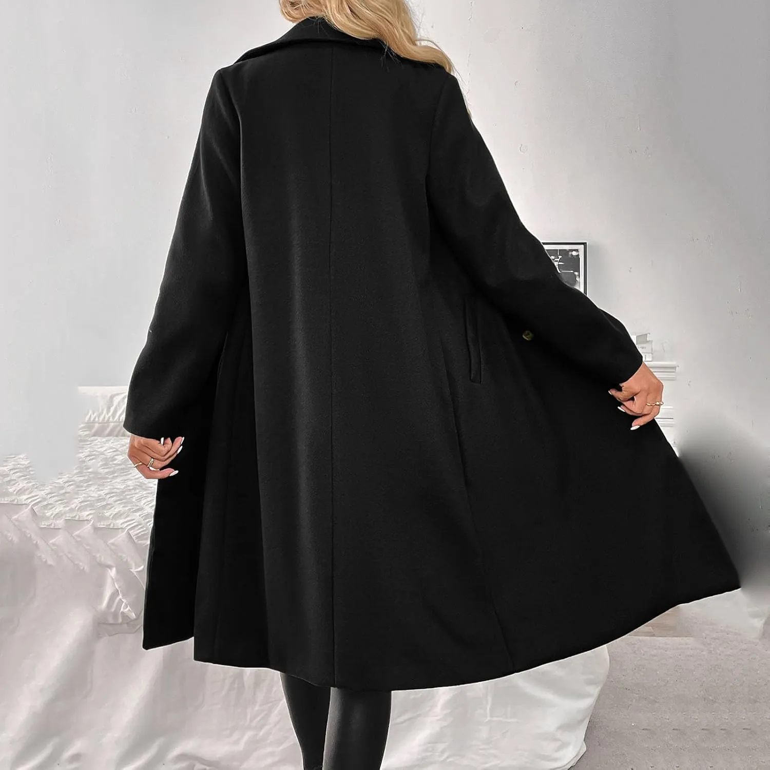 Women's Wool Blend Coat Fall Winter Trendy Lapel Button Up Long Jacket Elegant Wool Blend Over Coats Jackets