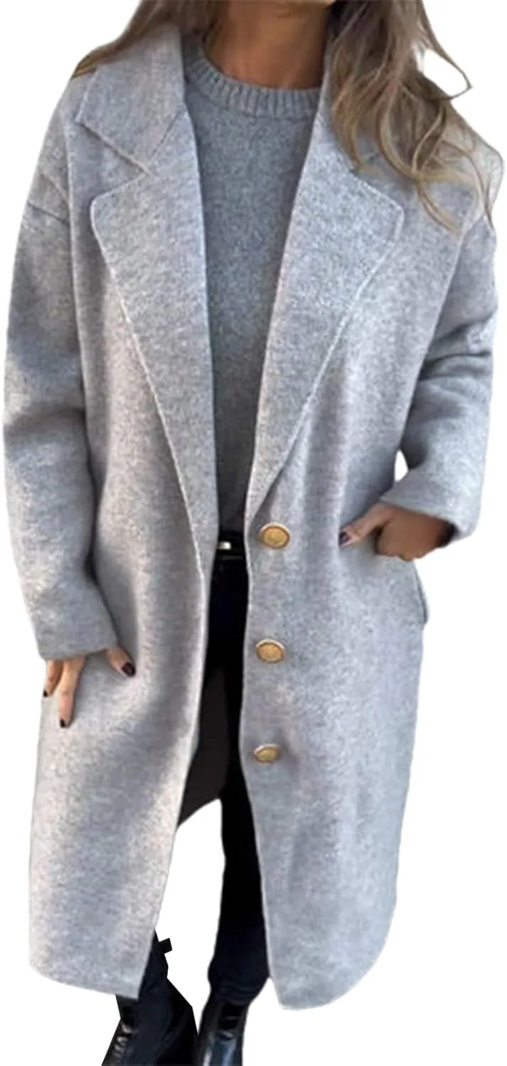 Women's Wool Blend Coat Oversized Single Breasted Long Trench Winter Windproof Overcoats