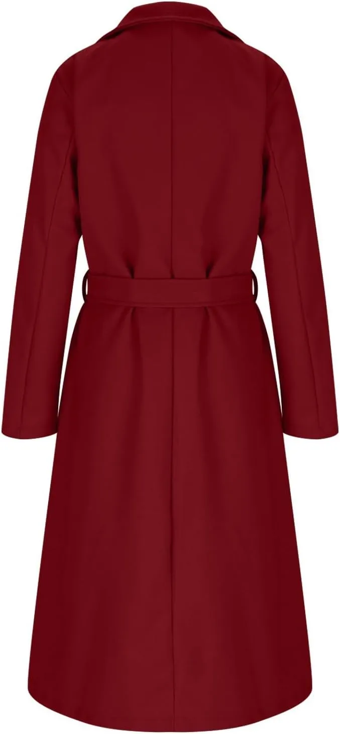 Women's Wool Blend Trench Coat Winter Jackets Mid Long Warm Pea Coats Dressy Casual Double Breasted Overcoat & Pocket