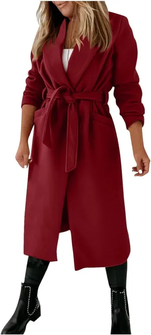 Women's Wool Blend Trench Coat Winter Jackets Mid Long Warm Pea Coats Dressy Casual Double Breasted Overcoat & Pocket