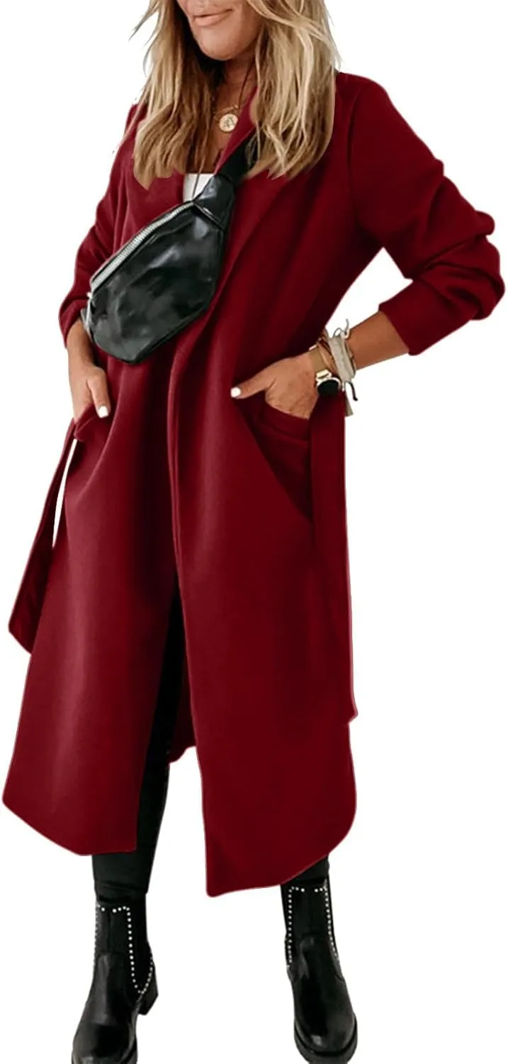 Women's Wool Blend Trench Coat Winter Jackets Mid Long Warm Pea Coats Dressy Casual Double Breasted Overcoat & Pocket