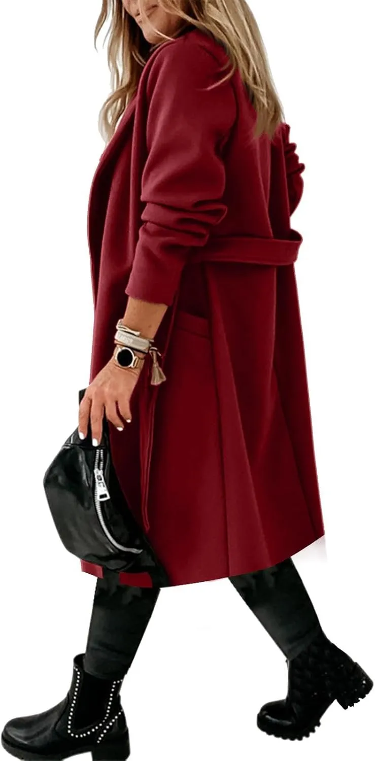 Women's Wool Blend Trench Coat Winter Jackets Mid Long Warm Pea Coats Dressy Casual Double Breasted Overcoat & Pocket
