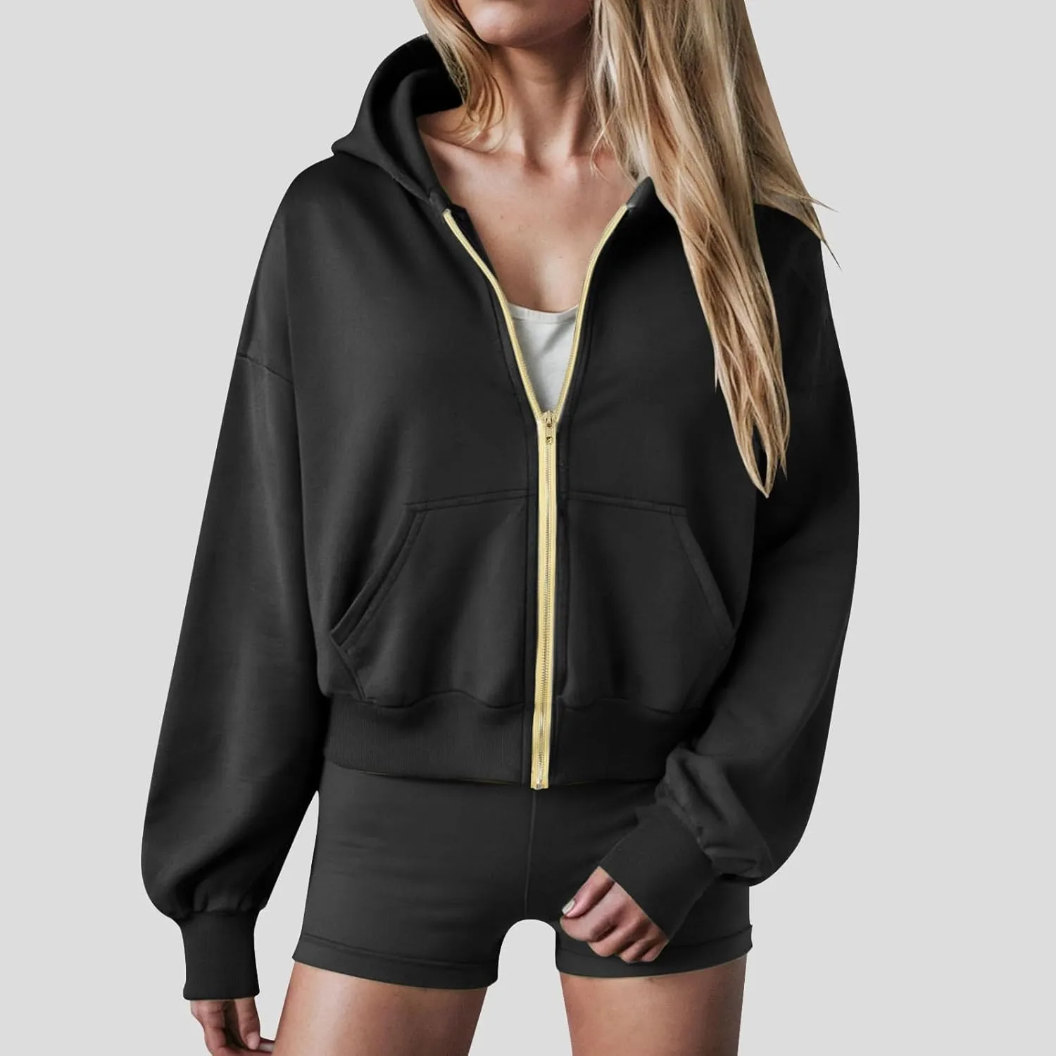 Womens Zip Up Hoodies Cropped Long Sleeve Sweatshirt Fleece Y2k Hooded Jacket 2024 Trendy Fall Winter Clothes