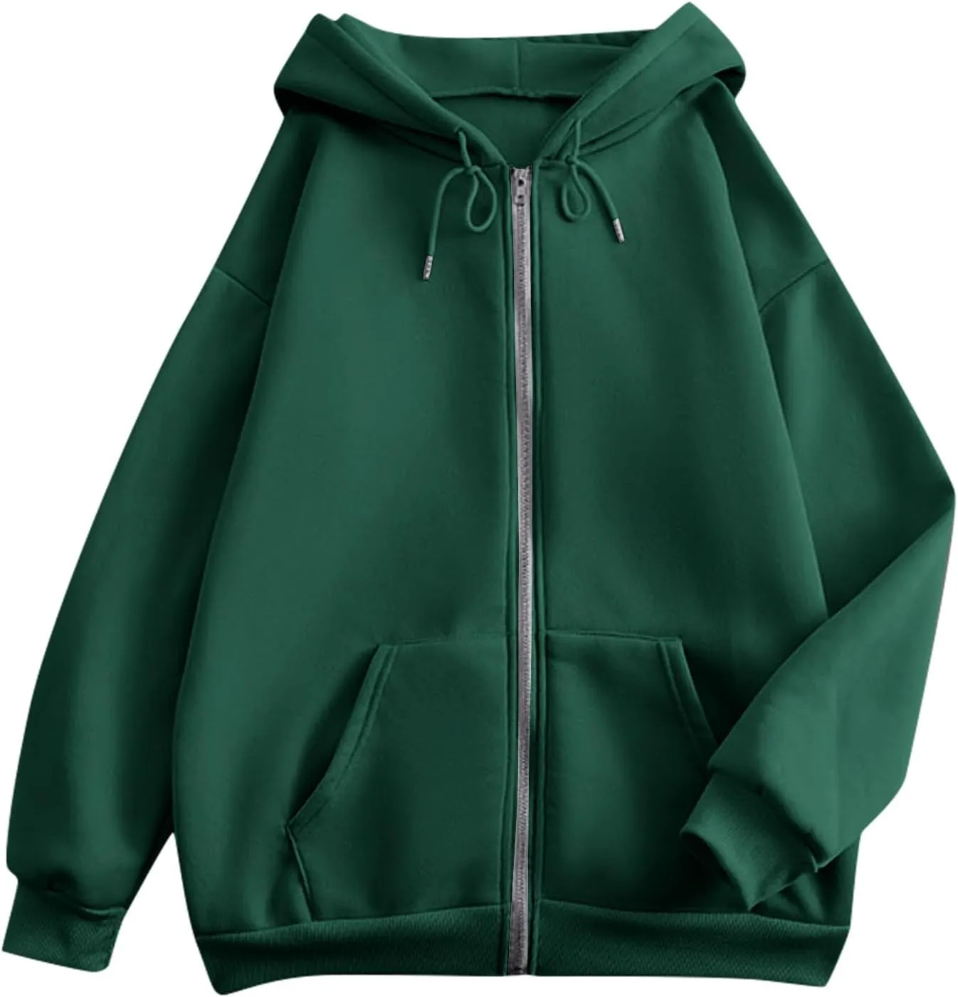 Womens Zip Up Hoodies Lightweight Fleece Jacket Oversized Hooded Sweatshirt Casual Drawstring Fall Clothes w/Pockets