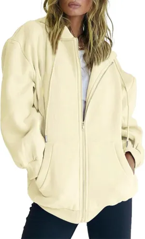 Womens Zip Up Hoodies Long Sleeve Oversized Sweatshirts Jacket with Pockets 2024 Fall Outfits Fashion Y2K Clothes