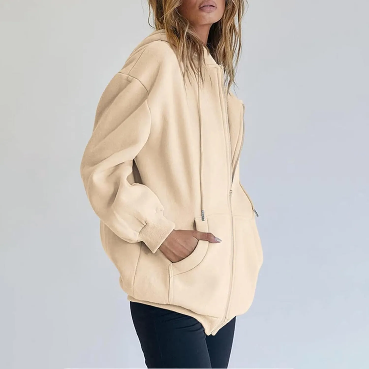 Womens Zip Up Hoodies Long Sleeve Oversized Sweatshirts Jacket with Pockets 2024 Fall Outfits Fashion Y2K Clothes