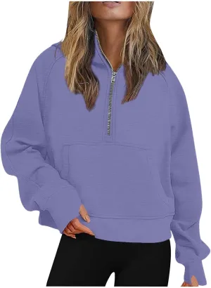 Womens Zip up Hoodies Oversized Sweatshirts Half Zip Cropped Pullover Fleece Preppy Clothes Fall Teen Girls Outfits