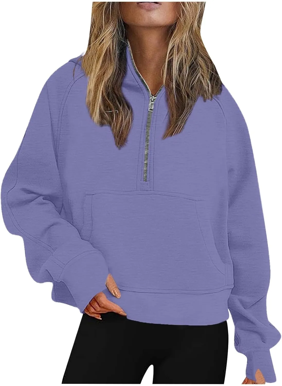 Womens Zip up Hoodies Oversized Sweatshirts Half Zip Cropped Pullover Fleece Preppy Clothes Fall Teen Girls Outfits