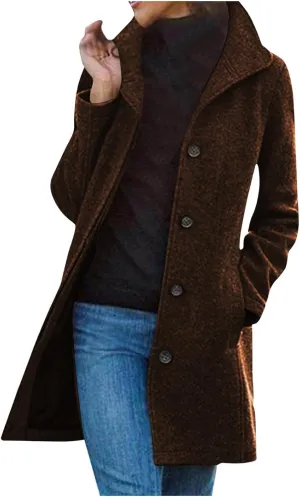 Wool Blend Coat for Women 2024 Single Breasted Peacoat Plus Size Trench Coats Tops Long Winter Cardigan with Pockets