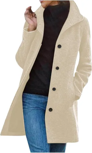 Wool Blend Coat for Women 2024 Single Breasted Peacoat Plus Size Trench Coats Tops Long Winter Cardigan with Pockets
