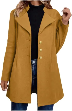 Wool Coats for Women Notched Lapel Collar Peacoat Fall Winter Elegant Outerwear Overcoat Trendy Woolen Trench Coat