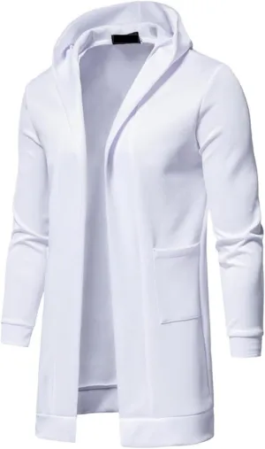 WUAI-Men Casual Kimono Cardigan Jacket Open Front Draped Lightweight Longline Hooded Cardigans Sweater Coat with Pockets