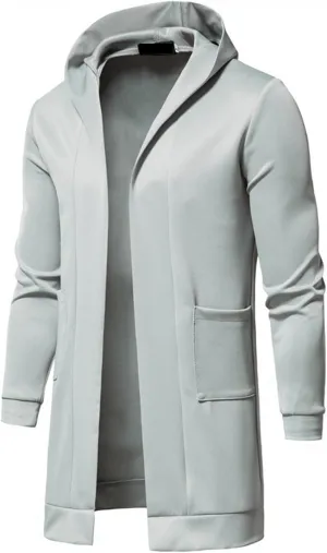 WUAI-Men Casual Kimono Cardigan Jacket Open Front Draped Lightweight Longline Hooded Cardigans Sweater Coat with Pockets