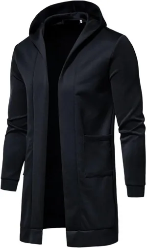 WUAI-Men Casual Kimono Cardigan Jacket Open Front Draped Lightweight Longline Hooded Cardigans Sweater Coat with Pockets