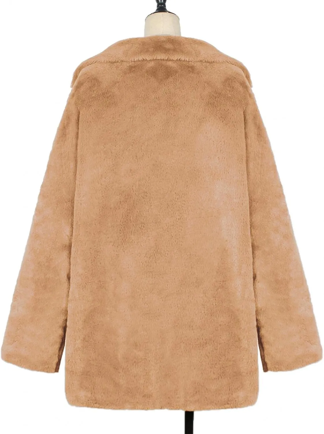 WUAI-Women Winter Coat for Women, Fuzzy Fleece Longline Trenchcoat Lapel Long Cardigans Faux Fur Casual Outwear Jackets