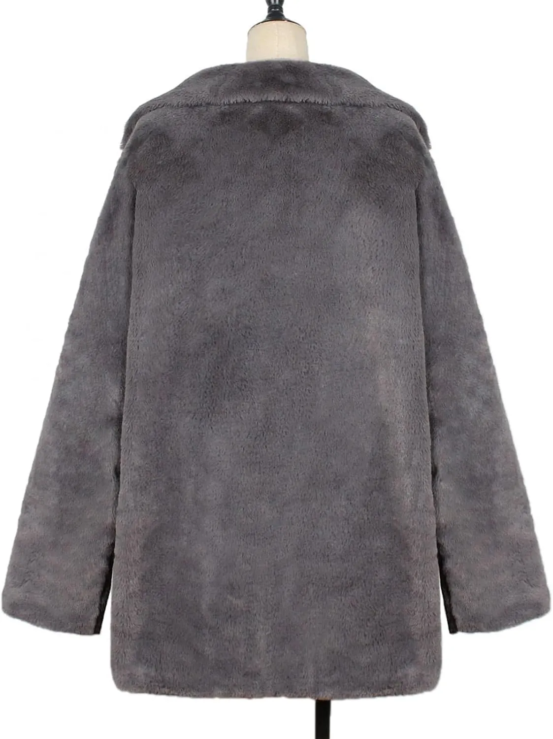 WUAI-Women Winter Coat for Women, Fuzzy Fleece Longline Trenchcoat Lapel Long Cardigans Faux Fur Casual Outwear Jackets